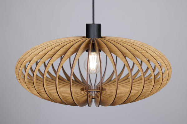 Ellipse wooden pendant light – geometric and industrial design for the dining room – photo 7