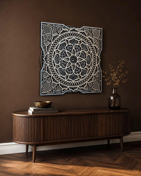 Mandala layered wooden wall art – laser-cut, hand-finished in Klaipėda