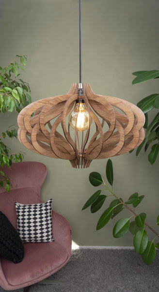 Wood Pendant Shade, Slatted Scandinavian Ceiling Fixture by MastercraftShop