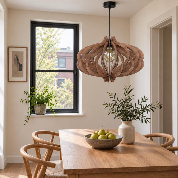 Medusa wooden pendant light – mid-century and Scandinavian design for a kitchen island
