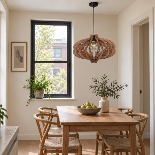 Medusa wooden pendant light – geometric and Scandinavian design for a kitchen island – photo 4