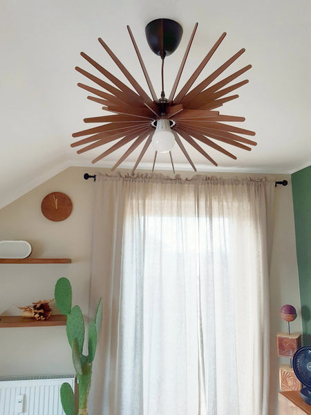Geometric Wood Pendant Light, Modern Walnut Chandelier for the living room by MastercraftShop