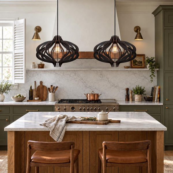 Medusa 02 black wooden pendant light – geometric kitchen island light – photo 5