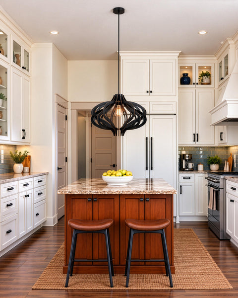 Medusa 02 black wooden pendant light – geometric kitchen island light – photo 12