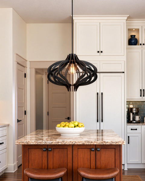 Medusa 02 black wooden pendant light – geometric kitchen island light